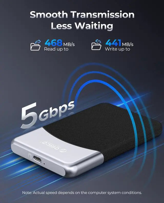 Alt view image 2 of 7 - ORICO 1TB  External SSD Up to 500MB/s USB 3.2 Gen 1 Type-C Solid State Drive Portable SSD with 2 in 1 Cable-Taichi