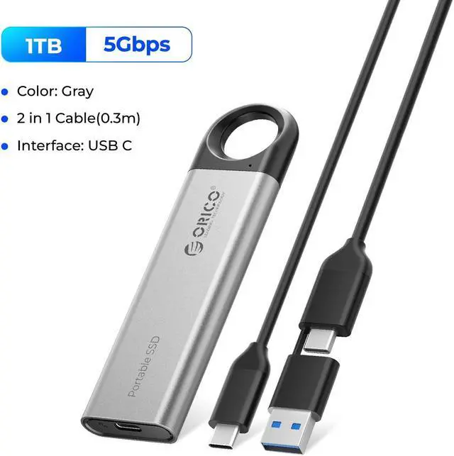 Alt view image 2 of 6 - ORICO 2TB External SSD 5Gbps Solid State Drive Type-C Portable SSD Gray -Ring Buckle