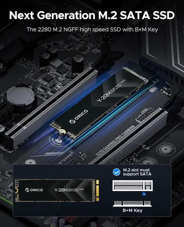 Alt view image 2 of 7 - ORICO M.2 2280 512GB SSD NGFF M.2 SATA III 6Gbps Internal Solid State Drive Hard Disk Data Storage for PC Desktop Laptop Ultra-book 512GB