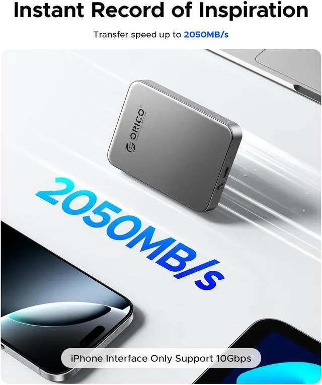 Alt view image 6 of 6 - ORICO Magnetic External SSD 20Gbps Read Speed Up to 2000MB/s Portable SSD for iPhone 15 Pro's ProRes Videos