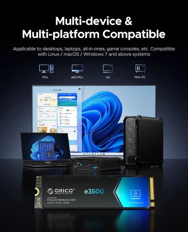Alt view image 6 of 7 - ORICO 256GB M.2 2280 NVMe SSD PCIe Gen3x4 3D NAND Internal Solid State Drive, Read Speed up to 3600MB/s for PC Desktop Laptop Ultrabook Graphene Cooling-256GB