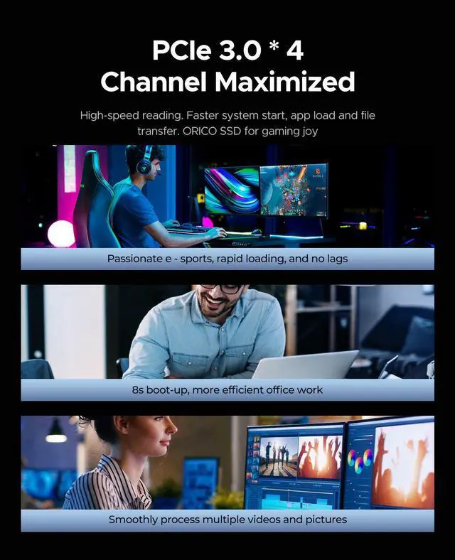 Alt view image 3 of 7 - ORICO 256GB M.2 2280 NVMe SSD PCIe Gen3x4 3D NAND Internal Solid State Drive, Read Speed up to 3600MB/s for PC Desktop Laptop Ultrabook Graphene Cooling-256GB