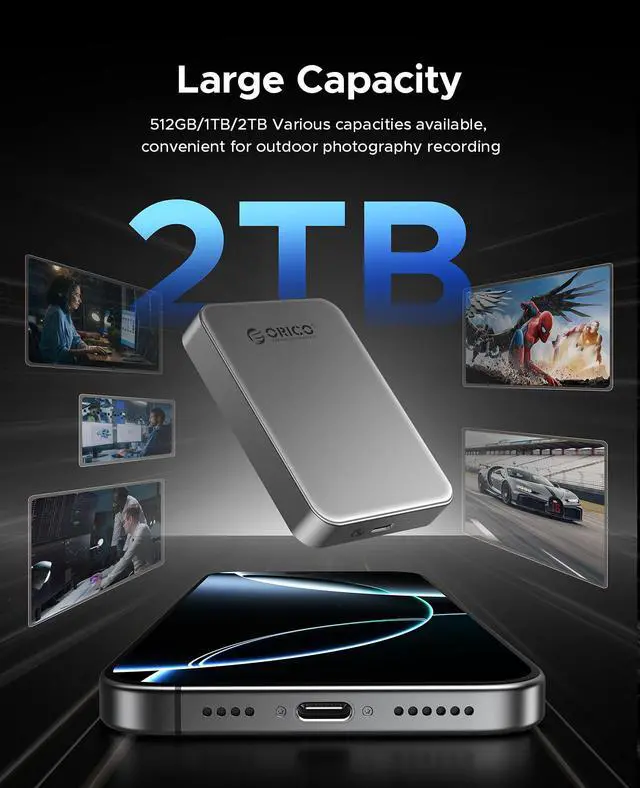 Alt view image 5 of 7 - ORICO Magnetic External SSD 5Gbps Read Speed Up to 460MB/s Portable SSD for iPhone 15 Pro's ProRes Videos-512GB Gray