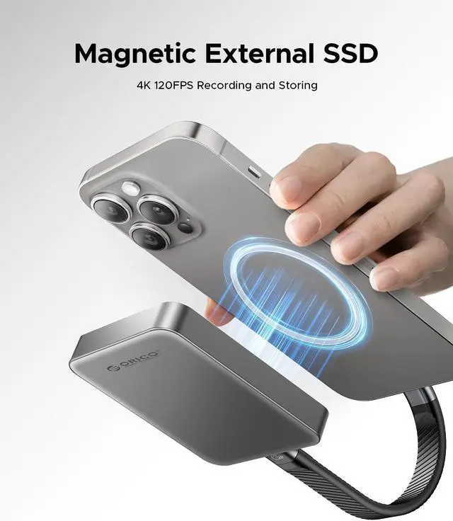 Alt view image 3 of 7 - ORICO Magnetic External SSD 5Gbps Read Speed Up to 460MB/s Portable SSD for iPhone 15 Pro's ProRes Videos-512GB Gray