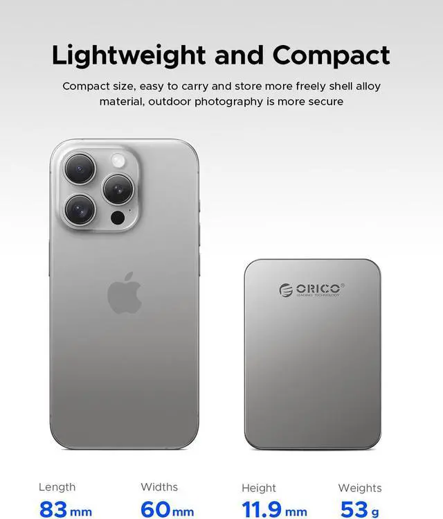 Alt view image 6 of 7 - ORICO 4TB Magnetic External SSD 5Gbps Read Speed Up to 460MB/s Portable SSD for iPhone 15 Pro's ProRes Videos Gray