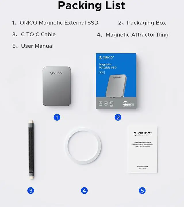 Alt view image 5 of 7 - ORICO 4TB Magnetic External SSD 5Gbps Read Speed Up to 460MB/s Portable SSD for iPhone 15 Pro's ProRes Videos Gray