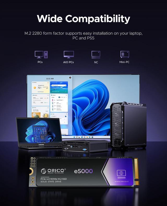Alt view image 6 of 7 - ORICO 1TB NVMe M.2 SSD Speed up to 5200Mb/s Internal Solid State Drive PCIe 4.0 SSD Graphene Cooling Design M.2 2280 for PC Laptop Desktop-e5000