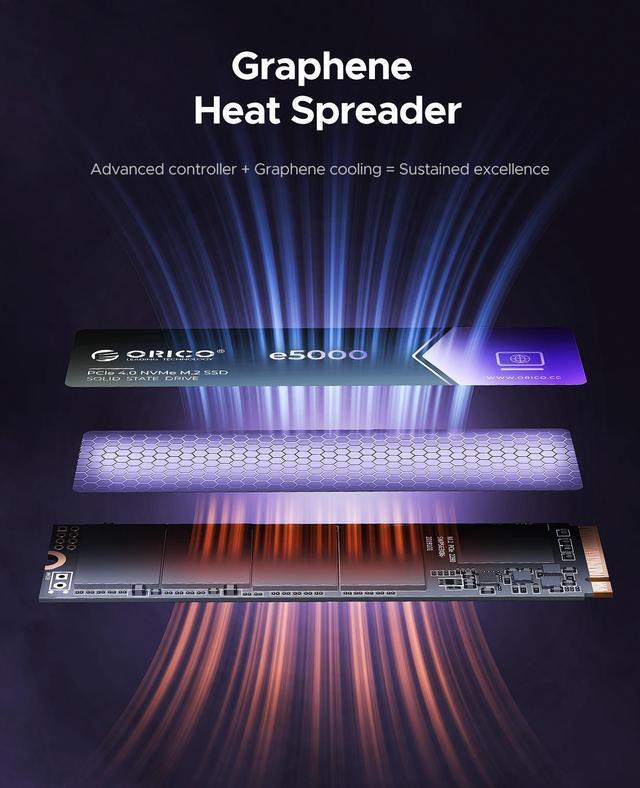 Alt view image 4 of 7 - ORICO 1TB NVMe M.2 SSD Speed up to 5200Mb/s Internal Solid State Drive PCIe 4.0 SSD Graphene Cooling Design M.2 2280 for PC Laptop Desktop-e5000