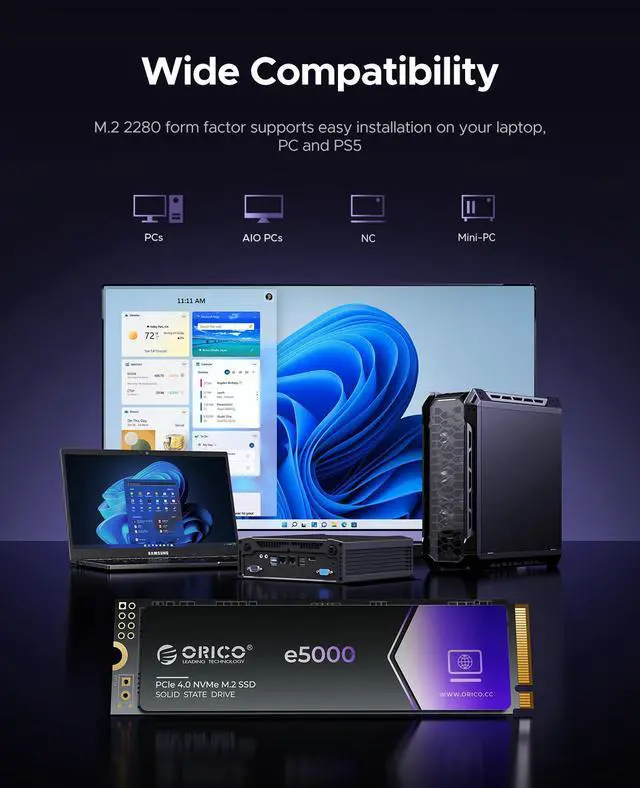 Alt view image 6 of 7 - ORICO 2TB NVMe M.2 SSD Speed up to 5200Mb/s Internal Solid State Drive PCIe 4.0 SSD Graphene Cooling Design M.2 2280 for PC Laptop Desktop-e5000