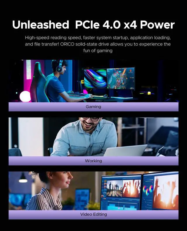 Alt view image 3 of 7 - ORICO 2TB NVMe M.2 SSD Speed up to 5200Mb/s Internal Solid State Drive PCIe 4.0 SSD Graphene Cooling Design M.2 2280 for PC Laptop Desktop-e5000