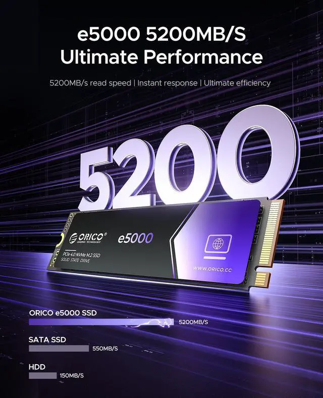 Alt view image 2 of 7 - ORICO 2TB NVMe M.2 SSD Speed up to 5200Mb/s Internal Solid State Drive PCIe 4.0 SSD Graphene Cooling Design M.2 2280 for PC Laptop Desktop-e5000