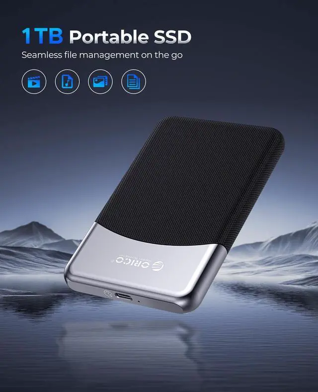 Alt view image 2 of 7 - ORICO 1TB External SSD USB 3.2 Gen 1 Up to 460MB/s Portable Solid State Drive with 2 in 1 USB C Cable,Dust and Drop Resistance,for USB-C Smartphone, PC, Tablet, Labtop
