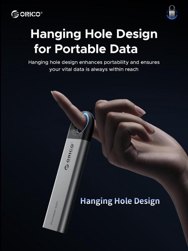 Alt view image 3 of 5 - ORICO C5 External SSD 1TB, Read Speed Up to 460MB/s Portable SSD Hanging Hole Design External Solid State Drive w/ USB C&A 2 in 1 Cable,for Type-C Smartphone, Tablets, Laptops