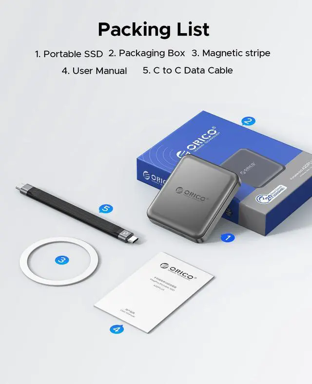 Alt view image 6 of 6 - ORICO 1TB Magnetic External SSD, 4K ProRes HDR Record and Store, 2000MB/s Stable Transmission and Storage, Portable Solid State Drive, Compatible with Smartphone, Tablet, Computer