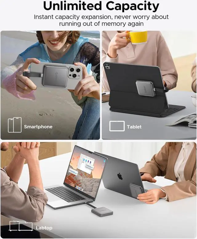 Alt view image 5 of 6 - ORICO 1TB Magnetic External SSD, 4K ProRes HDR Record and Store, 2000MB/s Stable Transmission and Storage, Portable Solid State Drive, Compatible with Smartphone, Tablet, Computer