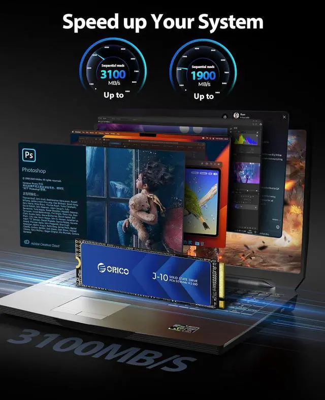 Alt view image 2 of 6 - ORICO J10 Sereis 512GB M.2 2280 NVMe SSD PCIe Gen3x4 3D NAND Internal Solid State Drive with Cooling Vest, Read Speed up to 3100 MB/s for PC Desktop Laptop Ultrabook