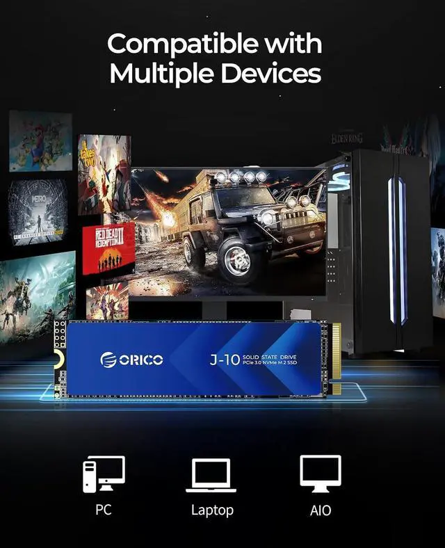 Alt view image 4 of 6 - ORICO J10 Sereis 256GB M.2 2280 NVMe SSD PCIe Gen3x4 3D NAND Internal Solid State Drive with Cooling Vest, Read Speed up to 3100 MB/s for PC Desktop Laptop Ultrabook