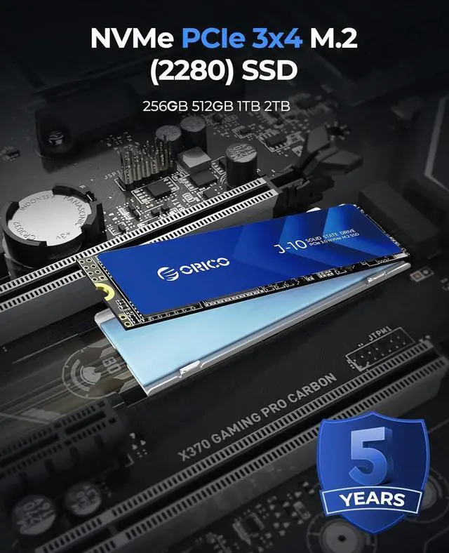 Alt view image 5 of 6 - ORICO J10 Sereis 256GB M.2 2280 NVMe SSD PCIe Gen3x4 3D NAND Internal Solid State Drive with Cooling Vest, Read Speed up to 3100 MB/s for PC Desktop Laptop Ultrabook