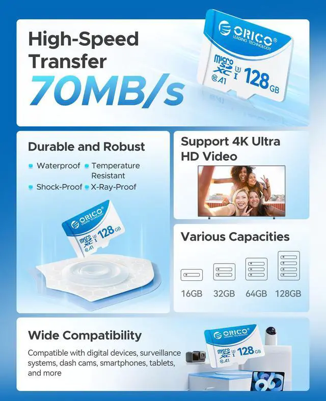 Alt view image 3 of 7 - ORICO Micro SD Card TF Memory Card 16GB 32GB 64GB 128GB for Camera/Drone/Dash Cam
