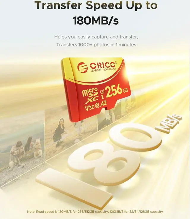 Alt view image 4 of 7 - ORICO 512GB Memory Card UHS U3, 4K Video Recording Compatible for cams, Speed Up to 180MB/s