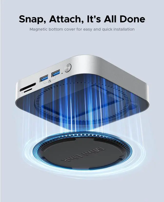 Alt view image 7 of 7 - ORICO MiniLink 9-in-1 USB Hub for Mac Mini M4/M2/M1 - Aluminum Docking Station with M.2 SSD Enclosure (NVMe/SATA), 10Gbps USB-A Ports, SD/TF Card Reader 3.0, 3.5mm Audio Jack, Thunderbolt Compatible