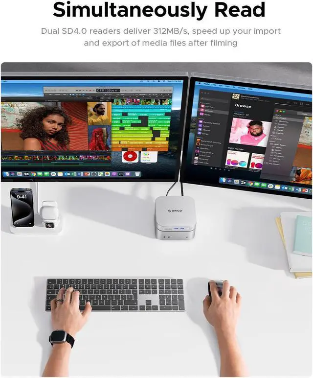 Alt view image 6 of 7 - ORICO MiniLink 9-in-1 USB Hub for Mac Mini M4/M2/M1 - Aluminum Docking Station with M.2 SSD Enclosure (NVMe/SATA), 10Gbps USB-A Ports, SD/TF Card Reader 3.0, 3.5mm Audio Jack, Thunderbolt Compatible