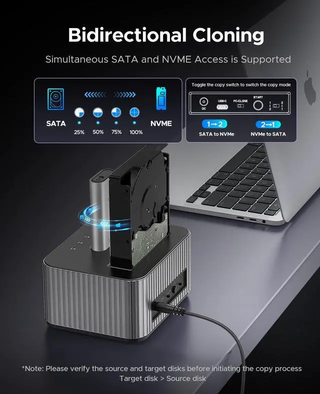 Alt view image 3 of 7 - ORICO 2 Bay USB C M.2 NVMe SSD/SATA HDD SSD Enclosure Docking Station 10Gbps External SSD Enclosure with Offline Clone for Office & Personal Users