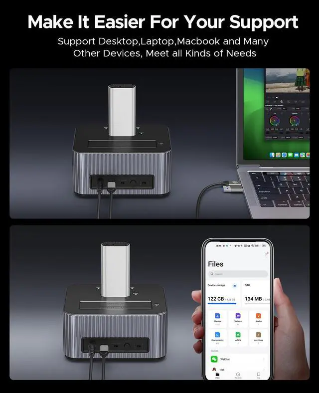 Alt view image 6 of 7 - ORICO 2 Bay USB C M.2 NVMe SSD/SATA HDD SSD Enclosure Docking Station 10Gbps External SSD Enclosure with Offline Clone for Office & Personal Users