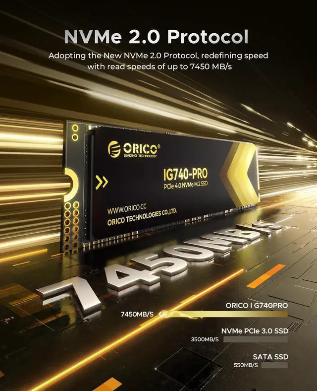 Alt view image 4 of 7 - ORICO NVMe M.2 SSD Up to 7100Mb/s 1TB M.2 SSD PCle Gen4x4 NVMe2.0 Ultra-Fast Solid State Drive with Heatsink Cooling Copper for PC Desktop Laptop Game-Player