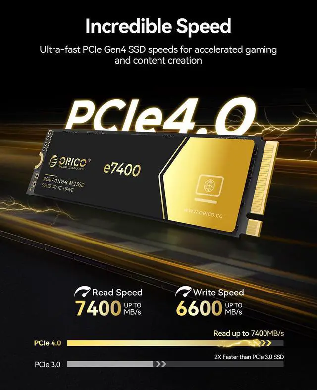 Alt view image 7 of 7 - ORICO M.2 NVMe M.2 SSD- Up to 7400MB/s 4TB PCIe 4.0X4 Internal Solid State Drive SSD for Gamers and Creators