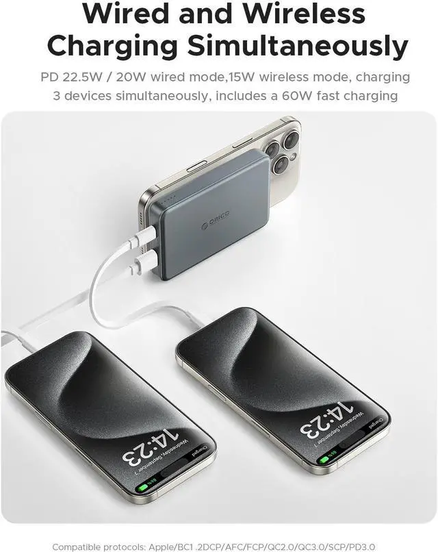 Alt view image 4 of 7 - ORICO Kada Magnetic Power Bank 5000mAh PD22.5W Wireless Powerbank Slim Portable Battery Charger for iPhone 16 Samsung -Gray,with 360° Stand