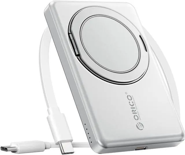 Main image of ORICO Kada Magnetic Power Bank 5000mAh PD22.5W Wireless Powerbank Slim Portable Battery Charger for iPhone 16 Samsung Silver with 360° Stand