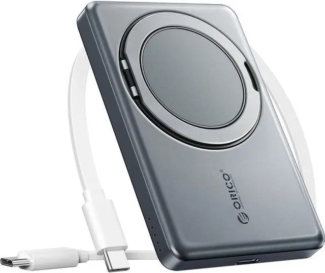 Main image of ORICO Kada Magnetic Power Bank 5000mAh PD22.5W Wireless Powerbank Slim Portable Battery Charger for iPhone 16 Samsung -Gray,with 360° Stand