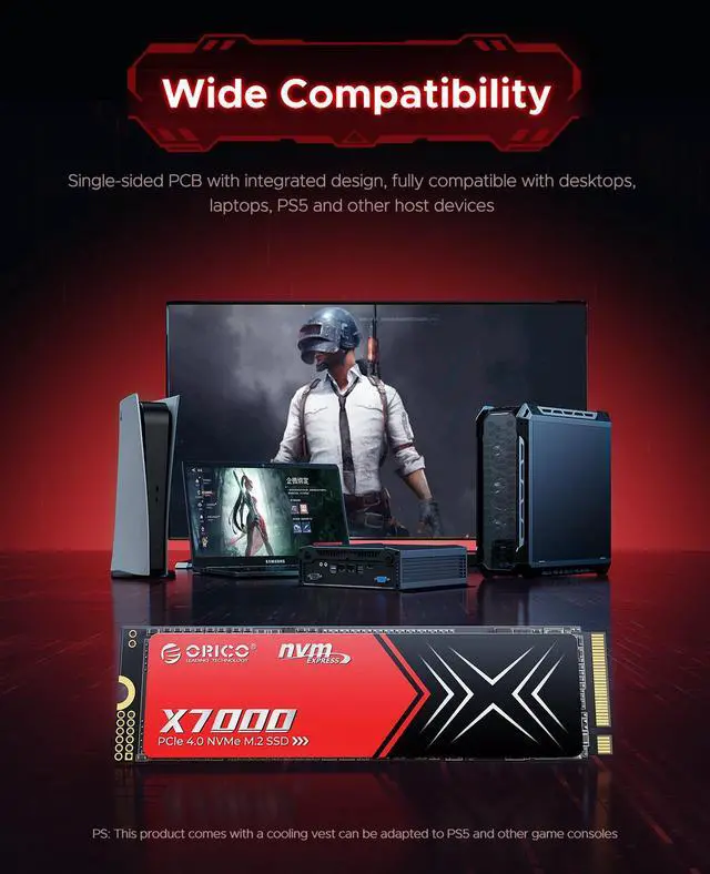 Alt view image 7 of 7 - ORICO X7000 1TB M.2 NVMe SSD PCIe Gen4*4 M.2 2280 Solid State Drive Read Speeds Up-to 7400MB/s for High End Computing, Gaming, and Heavy Duty Workstations