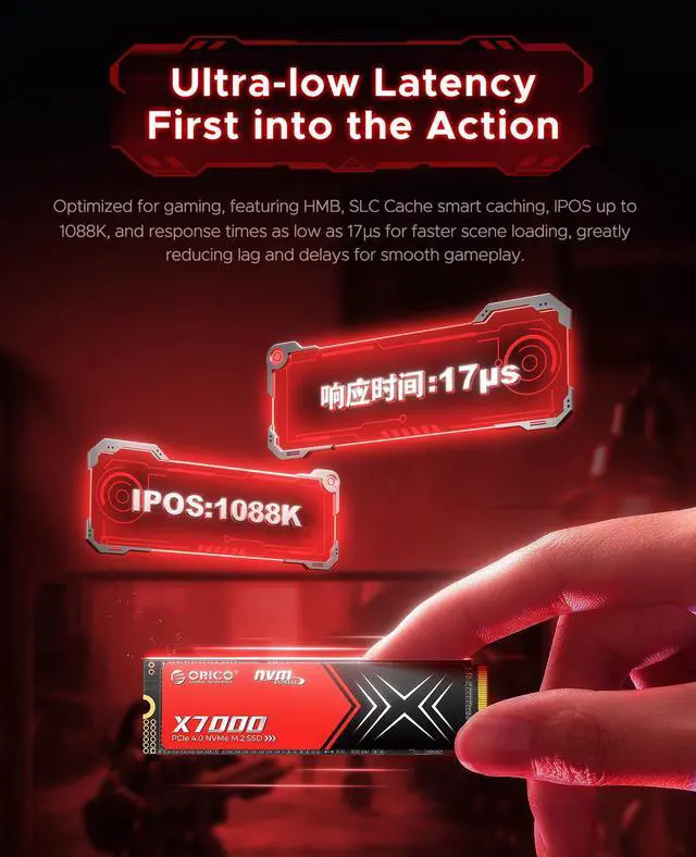 Alt view image 3 of 7 - ORICO X7000 1TB M.2 NVMe SSD PCIe Gen4*4 M.2 2280 Solid State Drive Read Speeds Up-to 7400MB/s for High End Computing, Gaming, and Heavy Duty Workstations