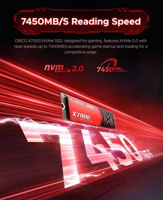 Alt view image 2 of 7 - ORICO X7000 1TB M.2 NVMe SSD PCIe Gen4*4 M.2 2280 Solid State Drive Read Speeds Up-to 7400MB/s for High End Computing, Gaming, and Heavy Duty Workstations