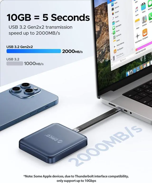 Alt view image 2 of 7 - ORICO 2TB Magnetic External SSD, 4K ProRes HDR Record and Store, 2000MB/s Stable Transmission and Storage, Portable Solid State Drive, Compatible with USB-C Smartphone