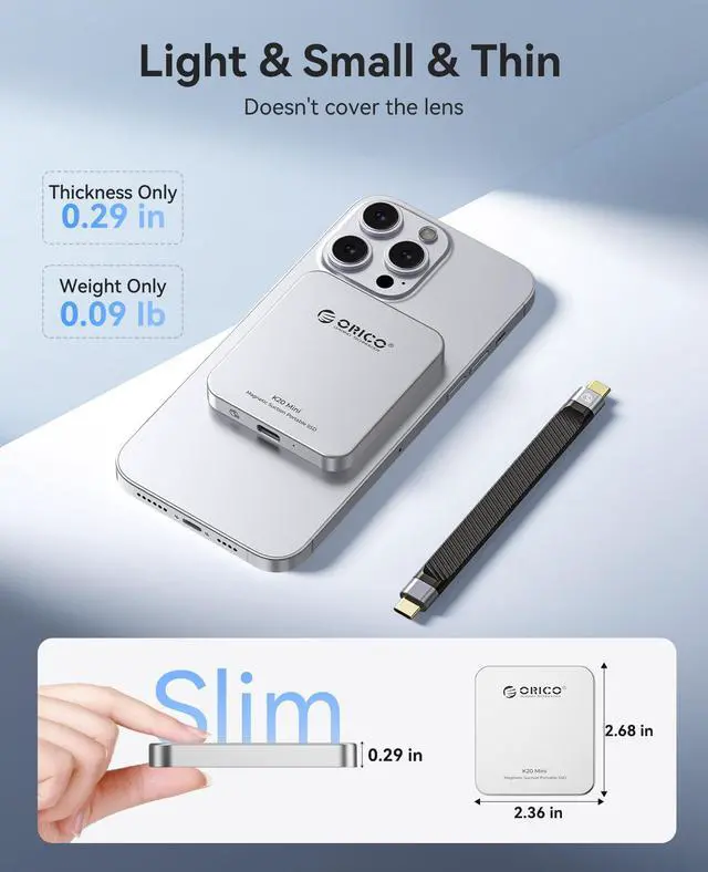 Alt view image 7 of 7 - ORICO K20Mini External SSD 1TB Aluminum Alloy Magnetic Portable SSD Up to 2000MB/s Magnetic Portable Solid State Drive for iphone 15 Pro Max, Tablet, Computer-Gold