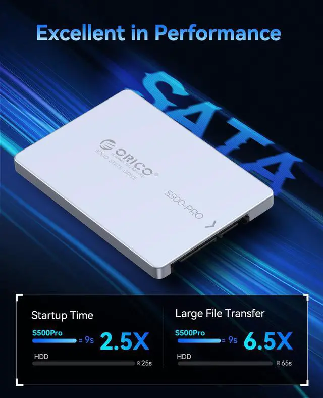 Alt view image 2 of 7 - ORICO S500PRO 2.5 SATA SSD 128GB up to 550MB/s, 3D NAND SATA III,Aluminum Shell Solid State Drive for Desktop Laptop Upgrades