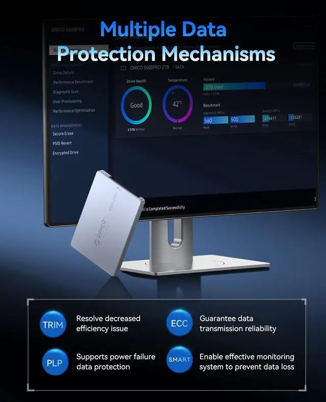 Alt view image 5 of 7 - ORICO S500PRO 2.5 SATA SSD 128GB up to 550MB/s, 3D NAND SATA III,Aluminum Shell Solid State Drive for Desktop Laptop Upgrades