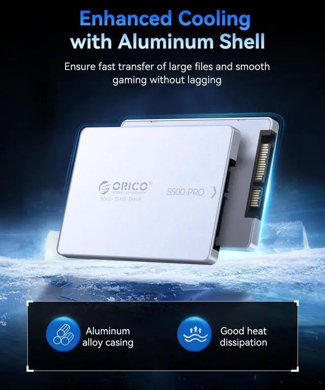 Alt view image 6 of 7 - ORICO S500PRO 2.5 SATA SSD 128GB up to 550MB/s, 3D NAND SATA III,Aluminum Shell Solid State Drive for Desktop Laptop Upgrades