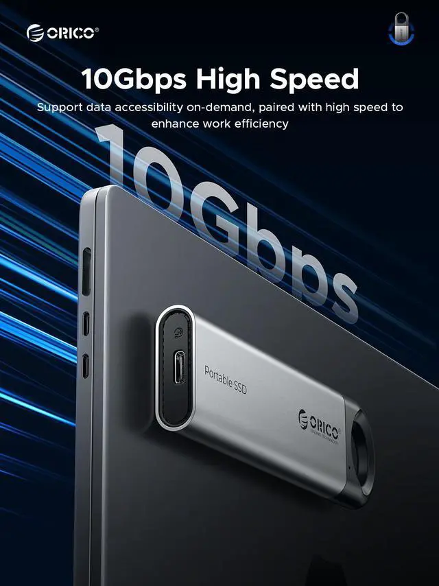 Alt view image 3 of 7 - ORICO 1TB External SSD Up to 1050MB/s, Hanging Hole Design Portable Solid State Drive, USB C&A 2 in 1 Cable, Reliable Storage for Type-C Smartphone, Tablets, Laptops - C10