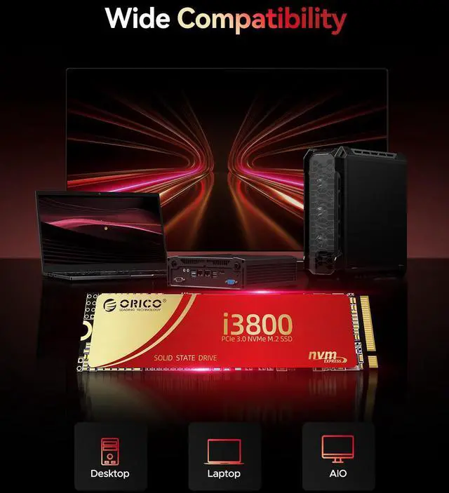 Alt view image 6 of 7 - ORICO i3800 2TB M.2 NVMe SSD, PCIe Gen3x4 M2 2280 SSD, Up to 2800MB/s Read & 1600MB/s Write, 3D NAND Flash Internal Solid State Drive with SLC Cache, Compatible with Laptops PC Desktops 2TB