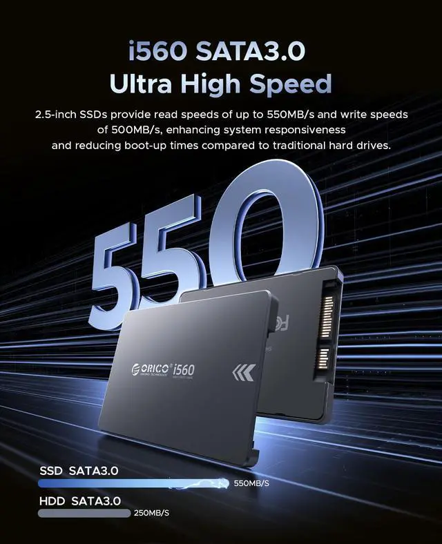 Alt view image 4 of 7 - ORICO SATA SSD 256GB, 2.5" SATA III 6Gb/s SSD, up to 560MB/s, 3D NAND Internal Solid State Drive Aluminum SATA SSD, Upgrade Laptop PC and Desktops 256GB