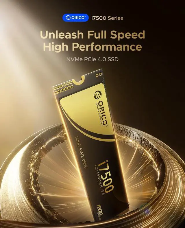 Alt view image 2 of 6 - ORICO i7500 512GB M.2 NVMe SSD, PCIe Gen4x4 M2 2280 SSD, Up to 7300MB/s Read & 6200MB/s Write, 3D NAND Flash Internal Solid State Drive with SLC Cache, Compatible with Laptops PC Desktops 512GB