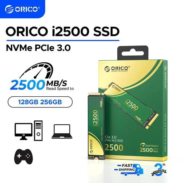 Alt view image 2 of 7 - ORICO i2500 128GB M.2 NVMe SSD, PCIe Gen3x4 M2 2280 SSD, Up to 1700MB/s Read & 1100MB/s Write, 3D NAND Flash Internal Solid State Drive with SLC Cache, Compatible with Laptops PC Desktops 128GB