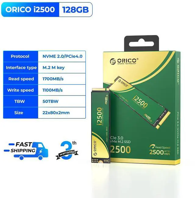 Alt view image 7 of 7 - ORICO i2500 128GB M.2 NVMe SSD, PCIe Gen3x4 M2 2280 SSD, Up to 1700MB/s Read & 1100MB/s Write, 3D NAND Flash Internal Solid State Drive with SLC Cache, Compatible with Laptops PC Desktops 128GB