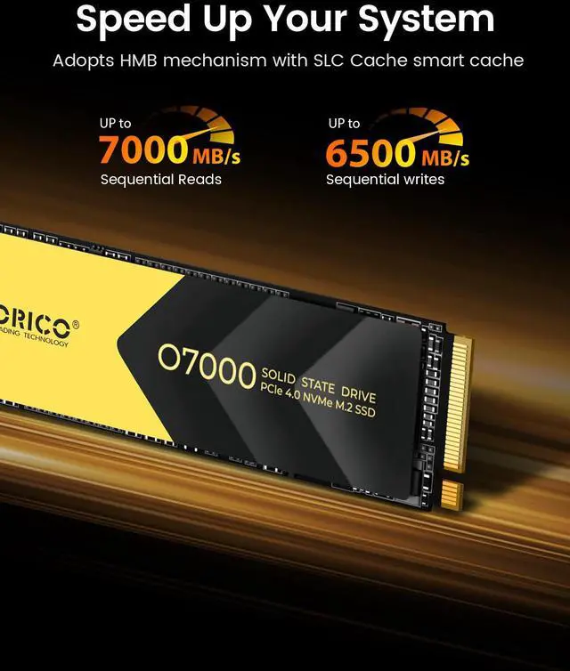 Alt view image 2 of 7 - ORICO 2TB M.2 NVMe SSD PCIe 4.0 x4 Internal Solid State Drive - Up to 7000MB/s Read, 2280 Gaming SSD with Heatsink, Compatible with PS5, Windows & macOS (O7000 Model)