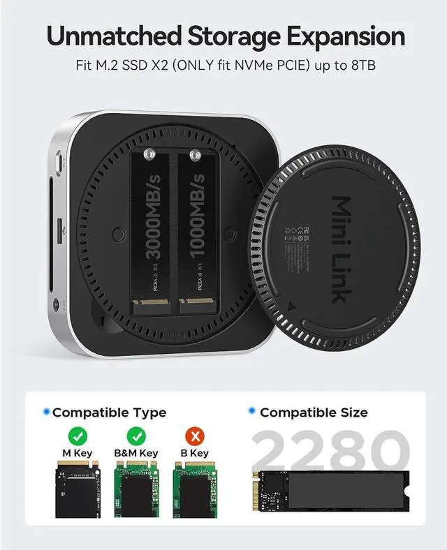 Alt view image 4 of 6 - ORICO MiniLink USB4 40Gbps Hub for Mac Mini M4, 7-in-1 Aluminum Docking Station with Dual NVMe M.2 SSD Slots, 10Gbps USB-A Ports, 4.0 SD/TF Card Readers