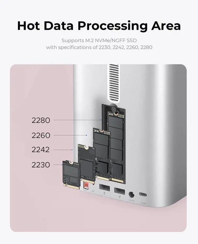 Alt view image 5 of 7 - ORICO MiniTower Designed for MacMini M4 Hard Drive Enclosure TypeC Docking Station Desktop Hybrid Storage System DAS